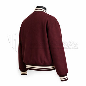 Chaqueta Universitaria Personalizada de Gamuza Borgoña, Chaqueta de Béisbol Premium Tipo Letterman, Fabricante de Marca Privada OEM - Product Image 4