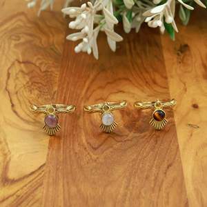 Handmade Brass Gemstone <b>Ring</b> Wholesale, Sunburst Design Bohemian <b>Ring</b>, Natural Stone <b>Ring</b> Multi Color, <b>Tiger</b> <b>Eye</b> Lapis Moonstone - Product Image 3