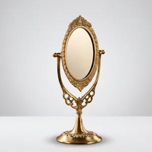 Vintage Gold Oval Tabletop <b>Vanity</b> <b>Mirror</b> with Ornate Carved Frame Rotating Stand for <b>Dressing</b> <b>Table</b> Bedroom Decor - Product Image 3