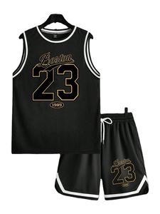 Ensemble de maillots de basket-ball pour hommes en polyester 100% confortable, sur mesure, grande taille, sans manches, vêtements de sport d'été en plein air, OEM - Product Image 2