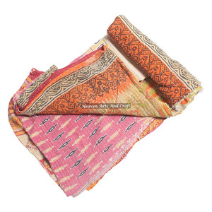 Traditional Handmade Indian Kantha Indian Reversible Hand Stitched Heavy Throw Old Sari Blanket Patch Work Heavy 3 To 5 Layers - Product Image 6
