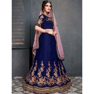 Lehenga Choli de mariée en taffetas de soie bleu marine brodé avec dupatta - Product Image 6