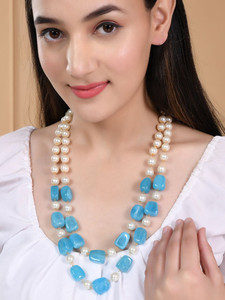 <b>Silver</b> Plated Brass Pearls Beaded Layered <b>Necklace</b> & Earrings <b>Set</b> Traditional Rani Haar Handmade Wedding Jewelry Party Fashion - Product Image 3