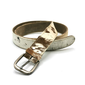 Cow Hide Animal Print Casual <b>Belt</b> with <b>Silver</b> Rectangular Pin <b>Buckle</b> - Product Image 1