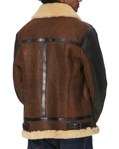 Veste en cuir marron pour homme avec doublure en fausse fourrure, fermeture éclair, style motard, vêtement d'hiver - Product Image 4