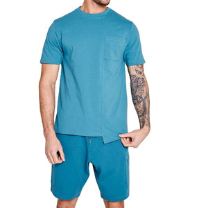 Conjunto de Dos Piezas Casual de Verano para Hombre, Color Gris Claro, Tejido 100% Algodón, Transpirable, Ecológico, Diseño Sólido con Bolsillos sin Costuras - Product Image 3