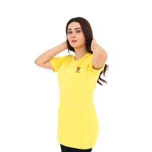 T-shirt pour femme en coton mélangé extensible de haute qualité, col rond, décontracté, chic, minimaliste, moderne, pour tous les jours - Product Image 1