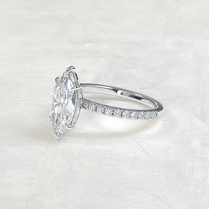 Bague de fiançailles de luxe en or blanc 14 carats avec diamant de laboratoire taille marquise 1,50 carat pour femme, bague de promesse de mariage avec pavé de diamants - Product Image 2