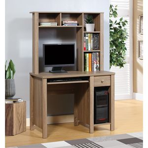 Compatto 39 "W ufficio a casa studente scrivania con Hutch marrone Taupe scuro manopola in legno a un cassetto vassoio della tastiera per la scrittura uso del computer portatile - Product Image 1