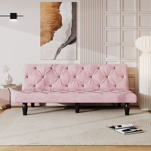 Sofá Cama de Terciopelo Rosa de 66 Pulgadas para Salas de Estar Familiares, Apartamentos y Dormitorios, Fácil Transformación en Cama, Elegante Mueble para el Hogar - Product Image 3