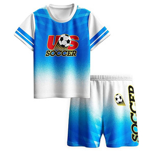US Soccer Kids Jersey Set Short Sleeve Gradient Blue White 100% Polyester Heat-Transfer Printed Breathable Sports Fitness - Product Image 1