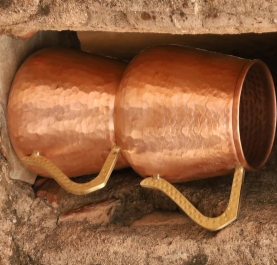 Juego de tazas de agua de cobre con superficie martillada en forma de panal, asa de latón, cobre sólido de alta resistencia, taza terapéutica para la salud - Product Image 2
