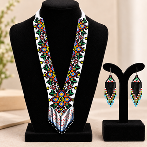 Collier ethnique fait main en perles de verre pour femmes, motif géométrique coloré, long pendentif, bijoux tendance - Product Image 2