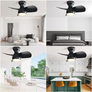Ventilatore da soffitto a LED da 23 pollici per camera da letto con 3 pale in ABS, telecomando, motore DC 18W, luce LED nera - Product Image 4