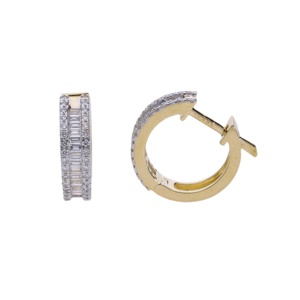 Pendientes de diamantes de lujo chapados en rodio de oro amarillo de 14 quilates, aro brillante de doble cara con corte redondo, viene con una bolsa - Product Image 1