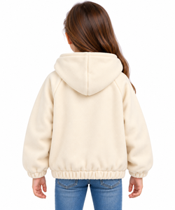 Veste à capuche en polaire crème de qualité supérieure pour enfants, sweat-shirt chaud d'hiver à fermeture éclair intégrale pour filles et garçons, veste en polaire douce et confortable pour les sorties décontractées - Product Image 3