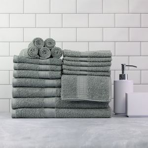 Ensemble de 18 serviettes de bain 100% coton, super douces et très absorbantes, avec 4 serviettes de bain, 4 serviettes pour les mains et 10 débarbouillettes, couleur unie basique - Product Image 4