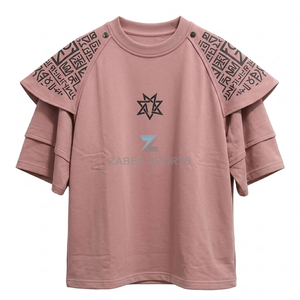 Camiseta Larga de Algodón 100% para Hombre, Estilo Urbano, Oversize, Manga Corta, Ajuste Relajado, Diseño en Capas, OEM ODM, Personalizable - Product Image 1