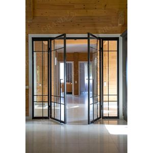 Porte coulissante en accordéon classique <span class=keywords><strong>italien</strong></span> noir personnalisé porte en verre trempé profilé en aluminium porte d'entrée pliante en verre trempé - Product Image 4