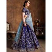 Lehenga Choli de demoiselle d'honneur en soie brodée bleue, taille plus