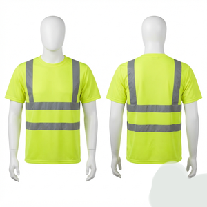 Camisa de Trabajo de Manga Corta Transpirable de Algodón/Fibra de Bambú, 130 GSM, Amarillo de Alta Visibilidad con Cinta Reflectante Frontal, Protección Anti-UV Personalizada de Secado Rápido - Product Image 1