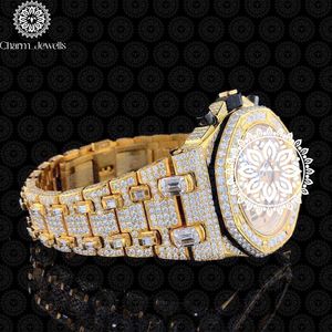Charm_Jewells Luxury Men's Gold Diamond <b>Watch</b> Polygon Case Analog <b>Mechanical</b> Movement 43mm Chronograph Folding Clasp - Product Image 4