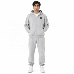 Ensemble de survêtements à capuche zippés 100 % coton pour hommes, coupe oversize, avec logo personnalisé, pour l'entraînement, le jogging et les loisirs – Fournisseur en gros - Product Image 1