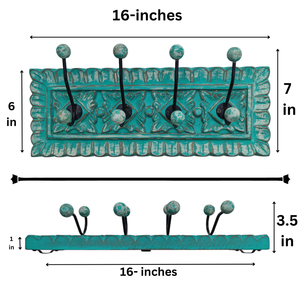 Smart Art Wood Carving Green Washed Decor 4 <b>Hooks</b> <b>Wall</b> <b>Key</b> <b>Hook</b> Handmade <b>Wall</b> Mount <b>Key</b> Hanger <b>Wall</b> Personalized Engineered Wood - Product Image 6