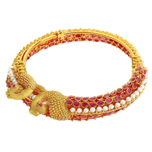 18K Gold Plated Peacock Kemp Bridal Bangles with Zircon and Pearl - Product Image 1