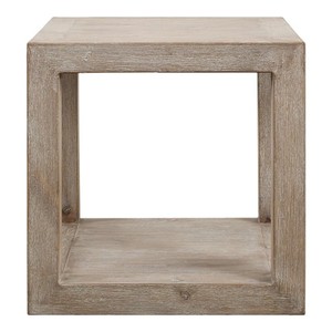 White Wash <b>Pine</b> Wood Cylindrical Side <b>Table</b> with Shelves | Wholesale Furniture - Product Image 4