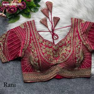 Collection de blouses à manches courtes, coupe pomme et dos fantaisie, en pur tissu italien lourd avec broderie Zari et travail de sequins, exportateur indien - Product Image 5
