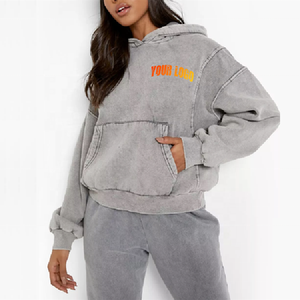 Sudadera con Capucha Oversize Gris para Mujer Tallas Grandes con Estampado de Letras Frontales, Hombros Caídos, Manga Larga, Tejido de Mezcla de Algodón, Ideal para Otoño - Product Image 4