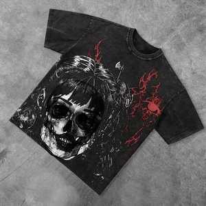 Camiseta Negra con Estampado de Calavera, 100% Algodón, Secado Rápido, 320g, Estilo Urbano Moderno, Ajuste Cómodo - Product Image 1