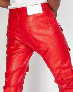 Pantalon d'extérieur en cuir pour homme, style vintage, coupe droite, taille haute, devant plat, cordon de serrage, respirant, POWER DRY, meilleur prix - Product Image 4