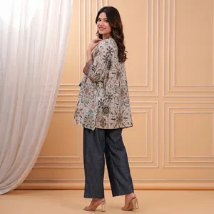 Chemisier ample à manches longues et col en V pour femme, imprimé floral, style indien pakistanais, chemise ethnique bohème, mode décontractée automne - Product Image 2