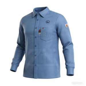 Chemise de travail résistante au feu ZUNEZI bleu clair à manches longues avec manches en coton et patch logo - Product Image 5