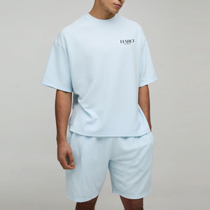 Conjunto de camiseta y pantalones cortos de verano, informales, de tela transpirable de algodón de alta calidad, para hombre, con logotipo personalizado, al mejor precio, suministro al por mayor. - Product Image 1