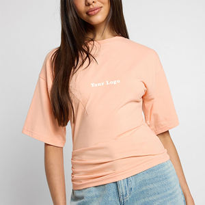 <b>Top</b> Trending Women's <b>Peach</b> Crew Neck Short Sleeve T-Shirt Regular Fit Solid Color Casual Knitted Cotton Breathable Spring Summer - Product Image 1