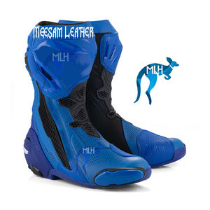 Botas de Motociclismo de Cuero de Diseño Exclusivo para Hombre, Forro de Malla de Primera Calidad, Estilo de Carreras, Ventiladas, Blancas - Product Image 1