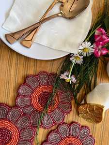 Trendy Floral Handmade Eco-Friendly Seed Beaded Coaster Set Decorative Embroidered <b>Table</b> Mats Customized Logo Home Hotels Cafes - Product Image 3