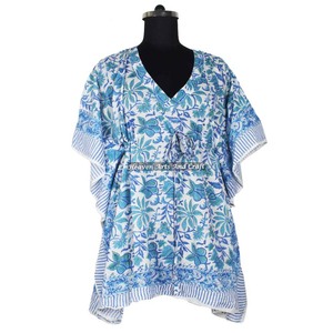 100% Cotton Women Sleepwear Hand Block Printed <b>Kaftan</b> <b>Dress</b> KFCS082 Light Weight Women Casual Occasion Wear Short Caftan <b>Dress</b> - Product Image 2