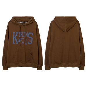 Sudaderas con capucha transpirables de gran tamaño con hombros caídos artesanales de perforación en caliente, sudaderas térmicas bordadas personalizadas para hombres - Product Image 3