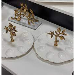 Bandeja de metal de primera calidad con recubrimiento en polvo de color blanco y centro de mesa con árbol dorado, vajilla elegante para decoración de fiestas y servir comida. - Product Image 4