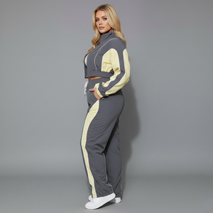High Quality Streetwear crop <b>jacket</b> & trouser women's 2 piece set 100% nylon Breathable baggy Fit 2 tone ladies Tracksuit - Product Image 4