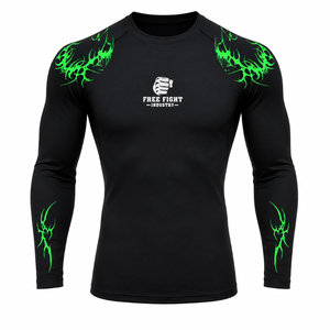 Haut de combat MMA pour homme à manches longues, noir et vert imprimé, séchage rapide, UPF50, écologique - Product Image 3