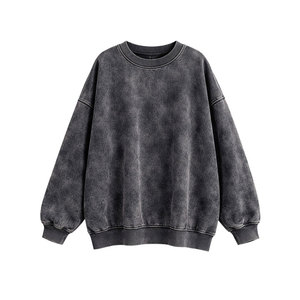 Custom Logo Acid Wash Black <b>Sweatshirt</b> Oversized Crewneck Pullover Premium Cotton Fabric High Quality Streetwear for Men - Product Image 2