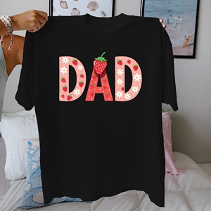 DAD Camiseta con estampado informal para mujer Comfort Fit 100% Tela de punto de algodón puro con tema de fresa - Product Image 3