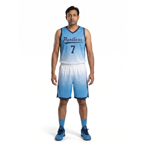 Tenues d'équipe de basketball personnalisées pour hommes en polyester recyclé à séchage rapide, ensemble uniforme en maille AeroSwift dégradé, ensembles de maillots OEM - Product Image 1