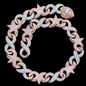 Luxury <b>Statement</b> <b>Necklace</b> 18K Solid Gold Rose Gold Plated Moissanite Diamond Star Pave Setting Link Chain Unisex Party Jewelry - Product Image 1