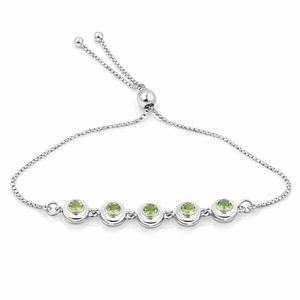 925 Sterling <b>Silver</b> Five Stone Peridot <b>Bracelet</b> Adjustable <b>Charm</b> Link Designer Jewelry - Product Image 6